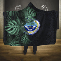 Federated States Of Micronesia Hooded Blanket FSM Tropical Monstera Leaf Dark Tribal Pattern