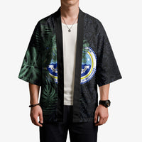 Federated States Of Micronesia Kimono FSM Tropical Monstera Leaf Dark Tribal Pattern
