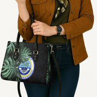Federated States Of Micronesia Leather Bag FSM Tropical Monstera Leaf Dark Tribal Pattern