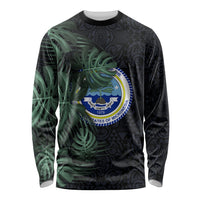 Federated States Of Micronesia Long Sleeve Shirt FSM Tropical Monstera Leaf Dark Tribal Pattern