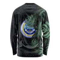 Federated States Of Micronesia Long Sleeve Shirt FSM Tropical Monstera Leaf Dark Tribal Pattern