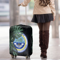 Federated States Of Micronesia Luggage Cover FSM Tropical Monstera Leaf Dark Tribal Pattern