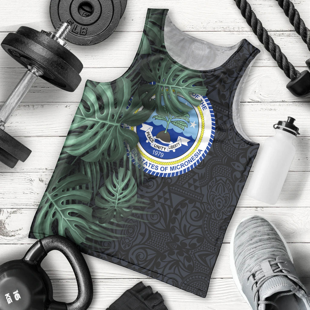 Federated States Of Micronesia Men Tank Top FSM Tropical Monstera Leaf Dark Tribal Pattern