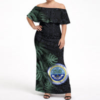 Federated States Of Micronesia Off Shoulder Maxi Dress FSM Tropical Monstera Leaf Dark Tribal Pattern