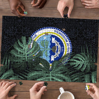 Federated States Of Micronesia Puzzle FSM Tropical Monstera Leaf Dark Tribal Pattern