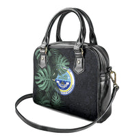 Federated States Of Micronesia Shoulder Handbag FSM Tropical Monstera Leaf Dark Tribal Pattern