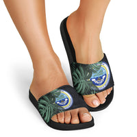 Federated States Of Micronesia Slide Sandals FSM Tropical Monstera Leaf Dark Tribal Pattern
