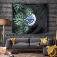 Federated States Of Micronesia Tapestry FSM Tropical Monstera Leaf Dark Tribal Pattern