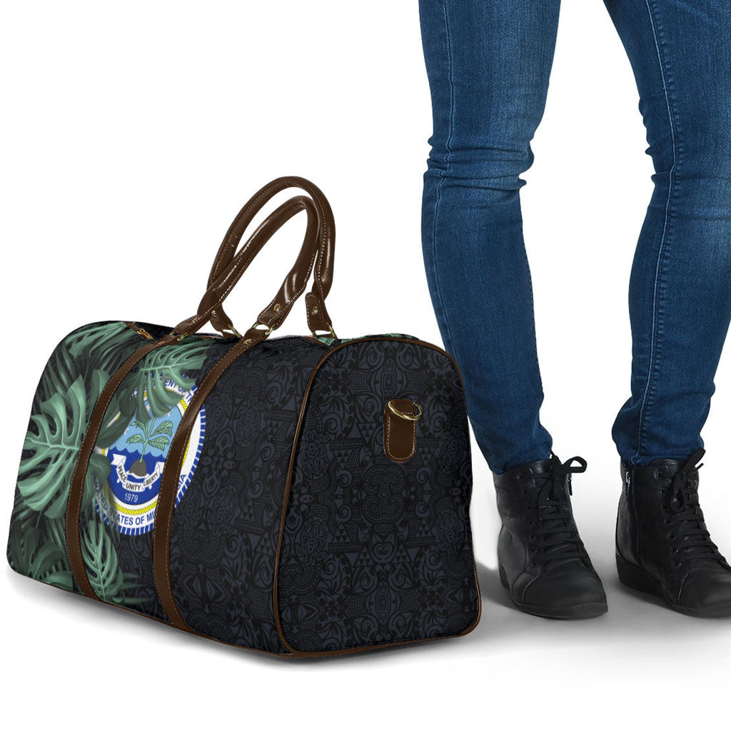 Federated States Of Micronesia Travel Bag FSM Tropical Monstera Leaf Dark Tribal Pattern