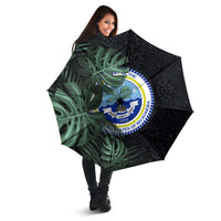 Federated States Of Micronesia Umbrella FSM Tropical Monstera Leaf Dark Tribal Pattern