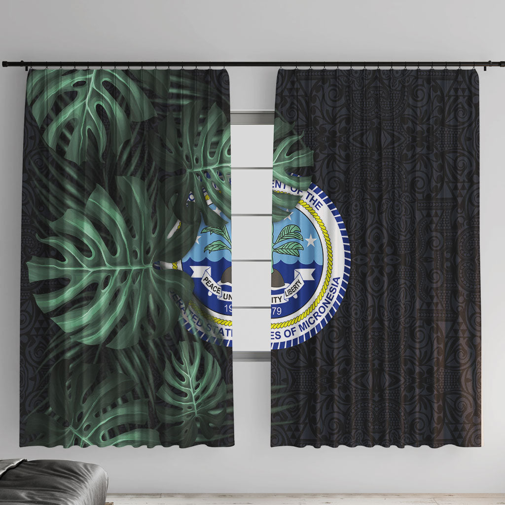 Federated States Of Micronesia Window Curtain FSM Tropical Monstera Leaf Dark Tribal Pattern