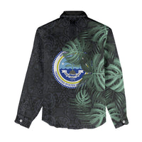 Federated States Of Micronesia Women Casual Shirt FSM Tropical Monstera Leaf Dark Tribal Pattern