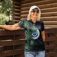 Federated States Of Micronesia Women Polo Shirt FSM Tropical Monstera Leaf Dark Tribal Pattern