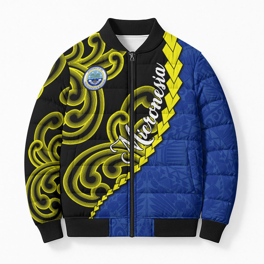 Federated States Of Micronesia FSM Bomber Puffer Jacket Pacific Islander Tribal Swirl Geometric Pattern