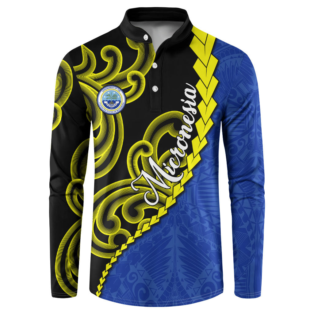 Federated States Of Micronesia FSM Button Sweatshirt Pacific Islander Tribal Swirl Geometric Pattern TS04 Black Blue - Polynesian Pride