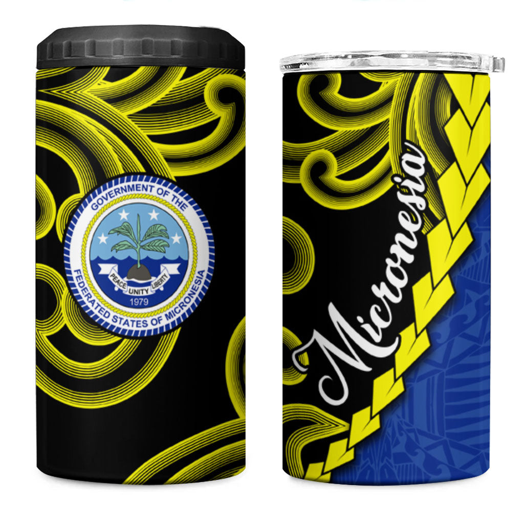 Federated States Of Micronesia FSM 4 in 1 Can Cooler Tumbler Pacific Islander Tribal Swirl Geometric Pattern