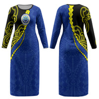 Federated States Of Micronesia FSM Couples Matching Long Sleeve Bodycon Dress and Long Sleeve Button Shirt Pacific Islander Tribal Swirl Geometric Pattern