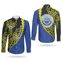 Federated States Of Micronesia FSM Couples Matching Short Sleeve Bodycon Dress and Long Sleeve Button Shirt Pacific Islander Tribal Swirl Geometric Pattern