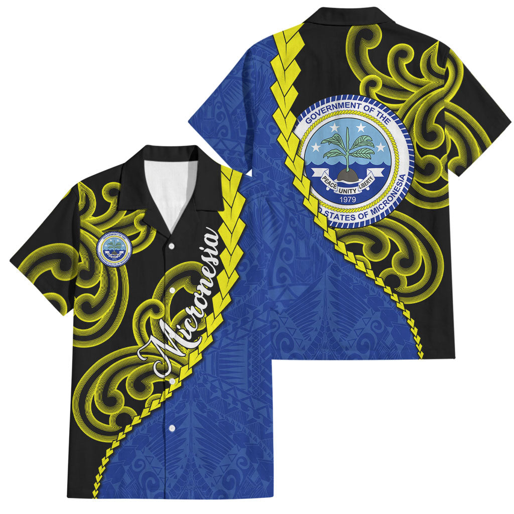 Federated States Of Micronesia FSM Family Matching Off The Shoulder Long Sleeve Dress and Hawaiian Shirt Pacific Islander Tribal Swirl Geometric Pattern