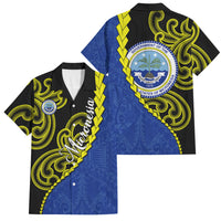 Federated States Of Micronesia FSM Family Matching Off Shoulder Short Dress and Hawaiian Shirt Pacific Islander Tribal Swirl Geometric Pattern