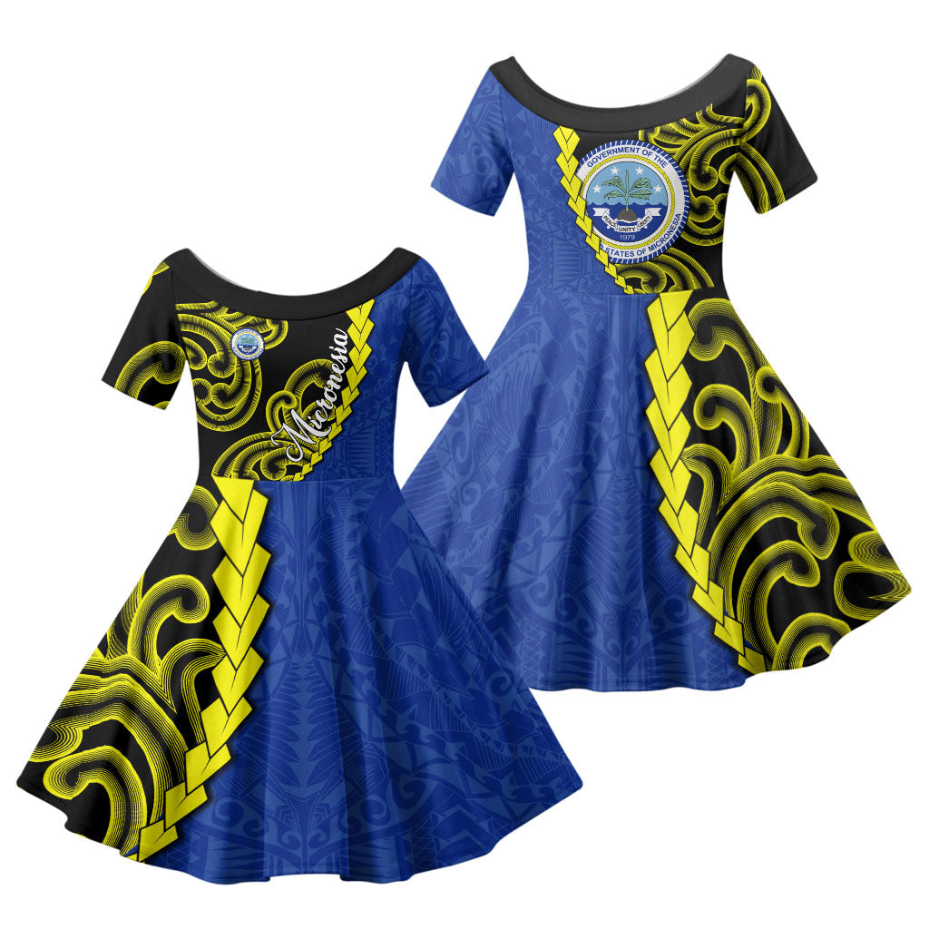 Federated States Of Micronesia FSM Family Matching Puletasi and Hawaiian Shirt Pacific Islander Tribal Swirl Geometric Pattern