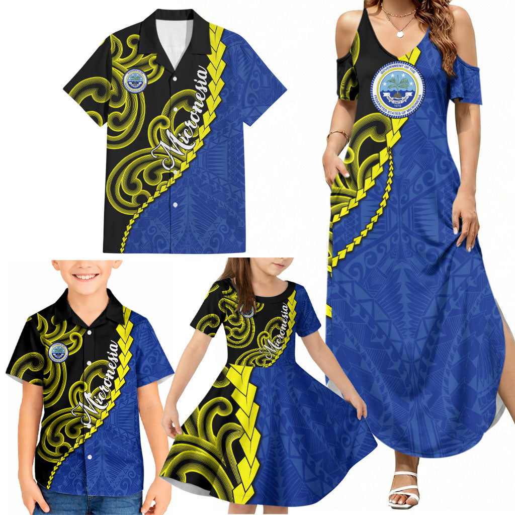 Federated States Of Micronesia FSM Family Matching Summer Maxi Dress and Hawaiian Shirt Pacific Islander Tribal Swirl Geometric Pattern