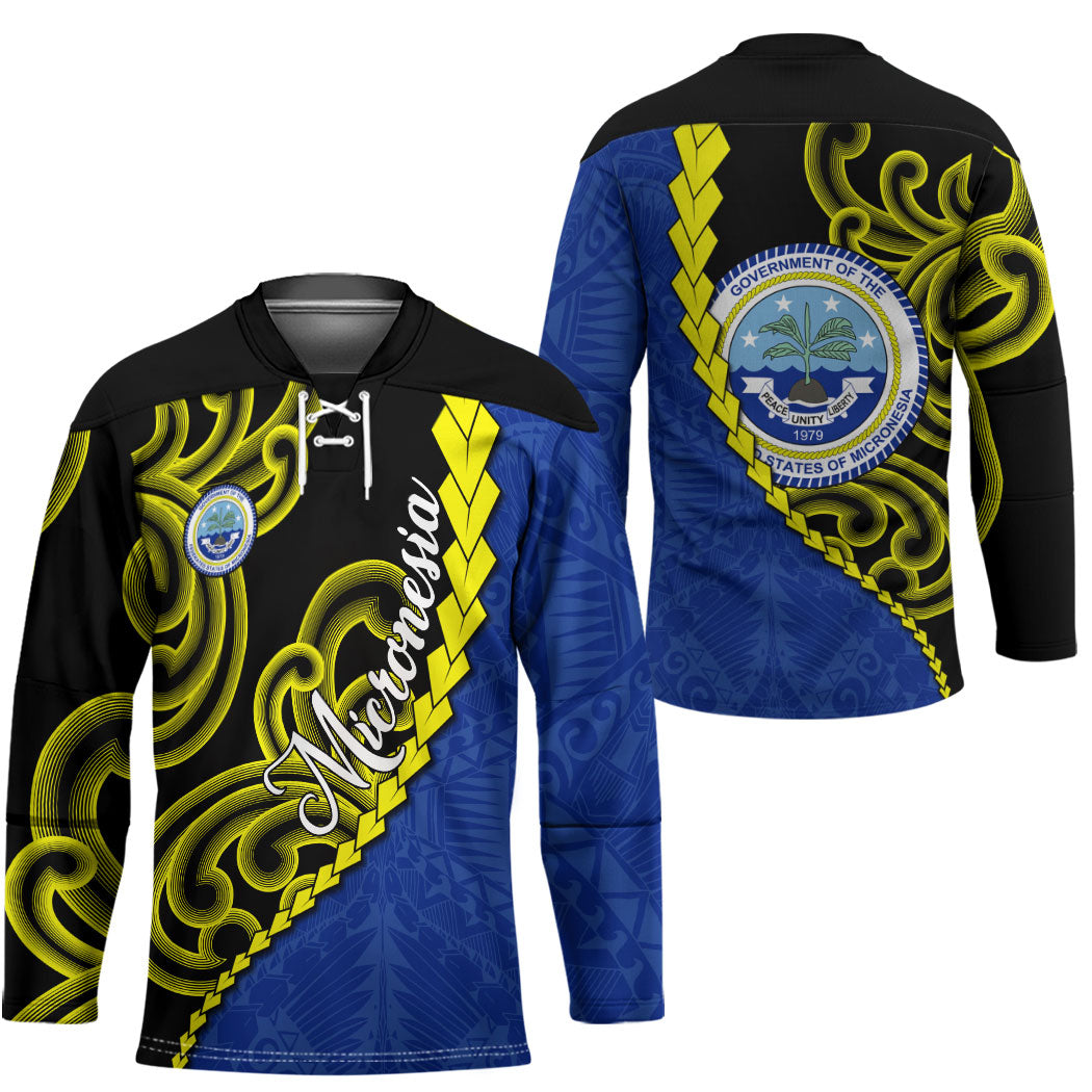 Federated States Of Micronesia FSM Hockey Jersey Pacific Islander Tribal Swirl Geometric Pattern