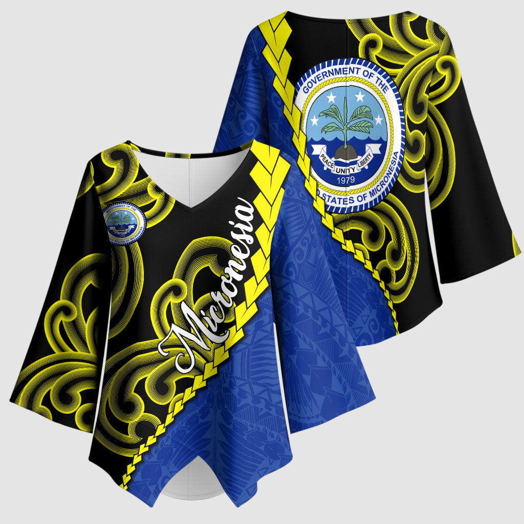 Federated States Of Micronesia FSM Kimono Sleeve Blouse Pacific Islander Tribal Swirl Geometric Pattern