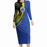 Federated States Of Micronesia FSM Long Sleeve Bodycon Dress Pacific Islander Tribal Swirl Geometric Pattern