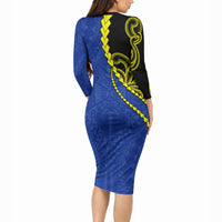 Federated States Of Micronesia FSM Long Sleeve Bodycon Dress Pacific Islander Tribal Swirl Geometric Pattern