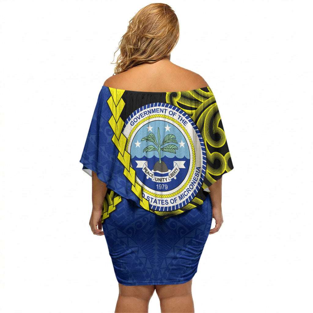 Federated States Of Micronesia FSM Off Shoulder Short Dress Pacific Islander Tribal Swirl Geometric Pattern