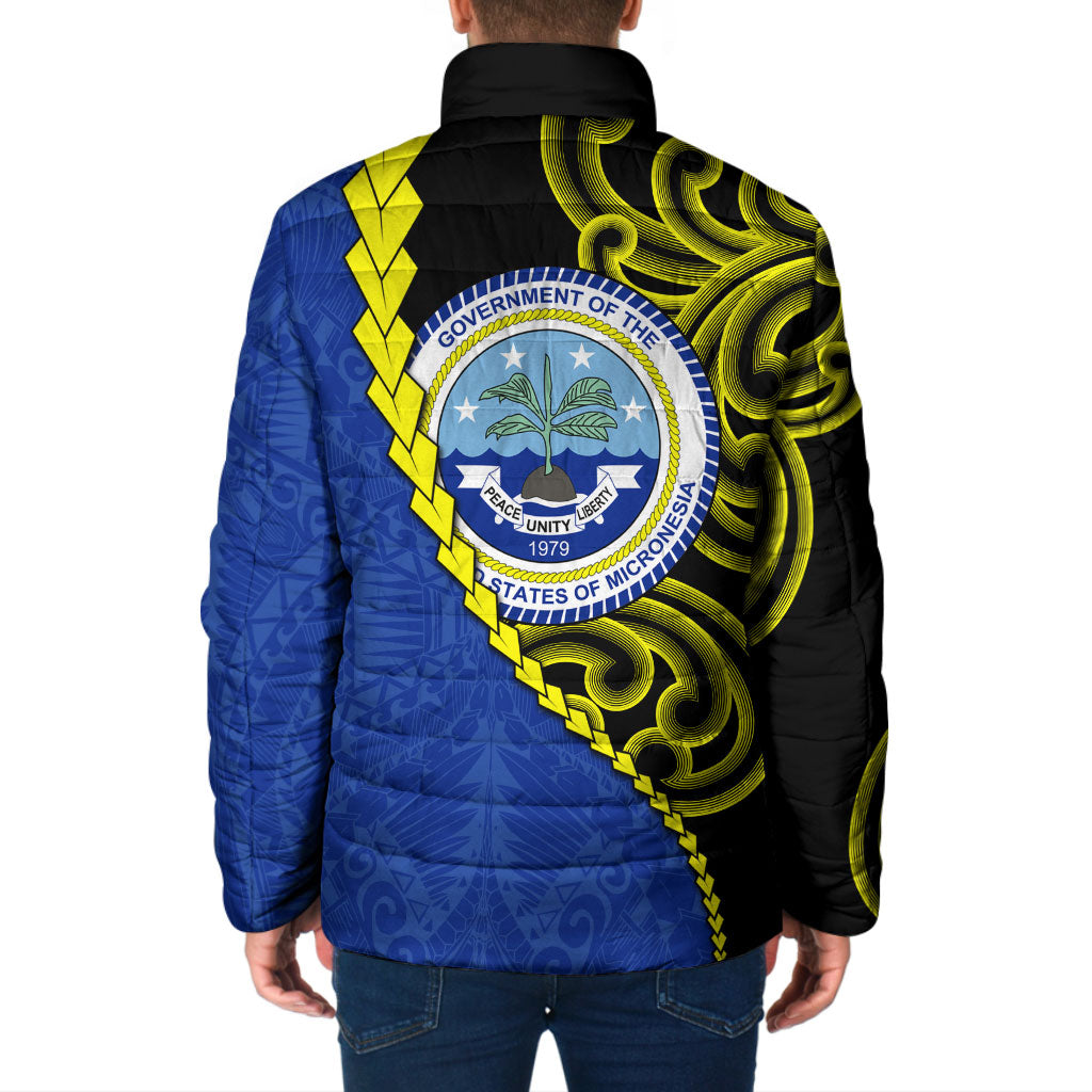 Federated States Of Micronesia FSM Padded Jacket Pacific Islander Tribal Swirl Geometric Pattern