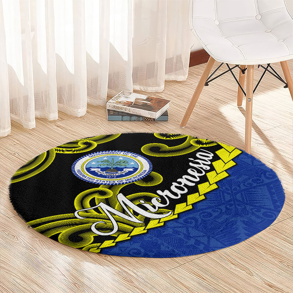 Federated States Of Micronesia FSM Round Carpet Pacific Islander Tribal Swirl Geometric Pattern