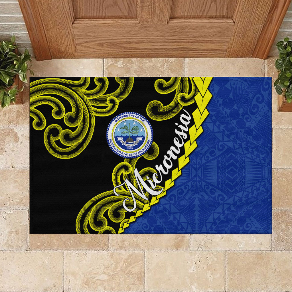 Federated States Of Micronesia FSM Rubber Doormat Pacific Islander Tribal Swirl Geometric Pattern TS04 Black Blue - Polynesian Pride