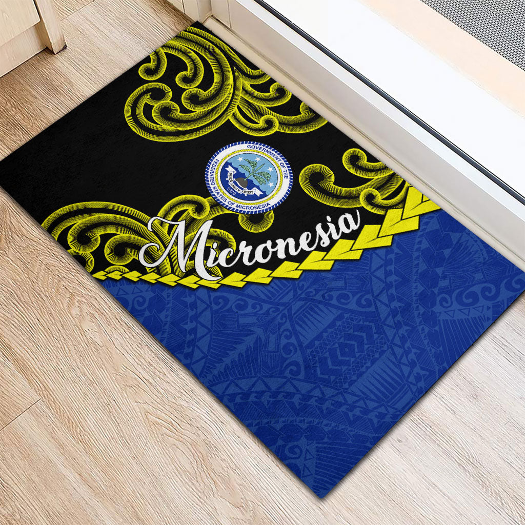 Federated States Of Micronesia FSM Rubber Doormat Pacific Islander Tribal Swirl Geometric Pattern