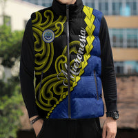 Federated States Of Micronesia FSM Sleeveless Puffer Jacket Pacific Islander Tribal Swirl Geometric Pattern