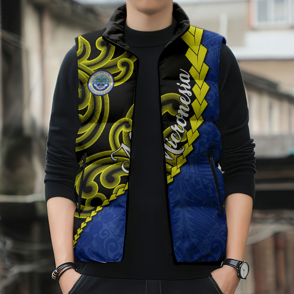 Federated States Of Micronesia FSM Sleeveless Puffer Jacket Pacific Islander Tribal Swirl Geometric Pattern