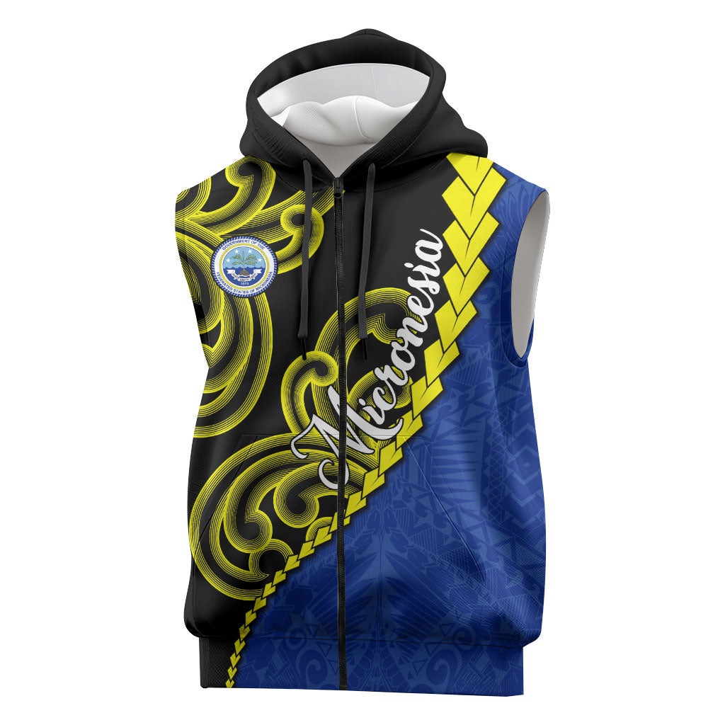 Federated States Of Micronesia FSM Sleeveless Zip Hoodie Pacific Islander Tribal Swirl Geometric Pattern