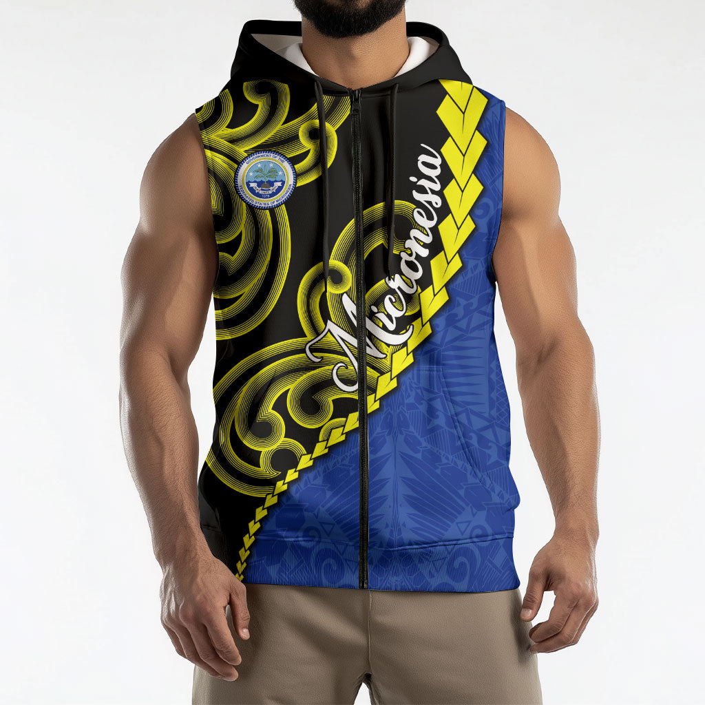 Federated States Of Micronesia FSM Sleeveless Zip Hoodie Pacific Islander Tribal Swirl Geometric Pattern