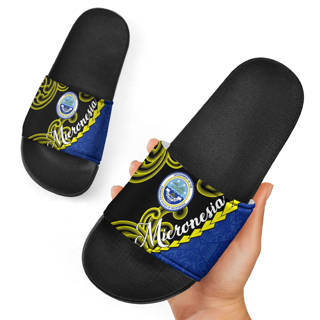 Federated States Of Micronesia FSM Slide Sandals Pacific Islander Tribal Swirl Geometric Pattern