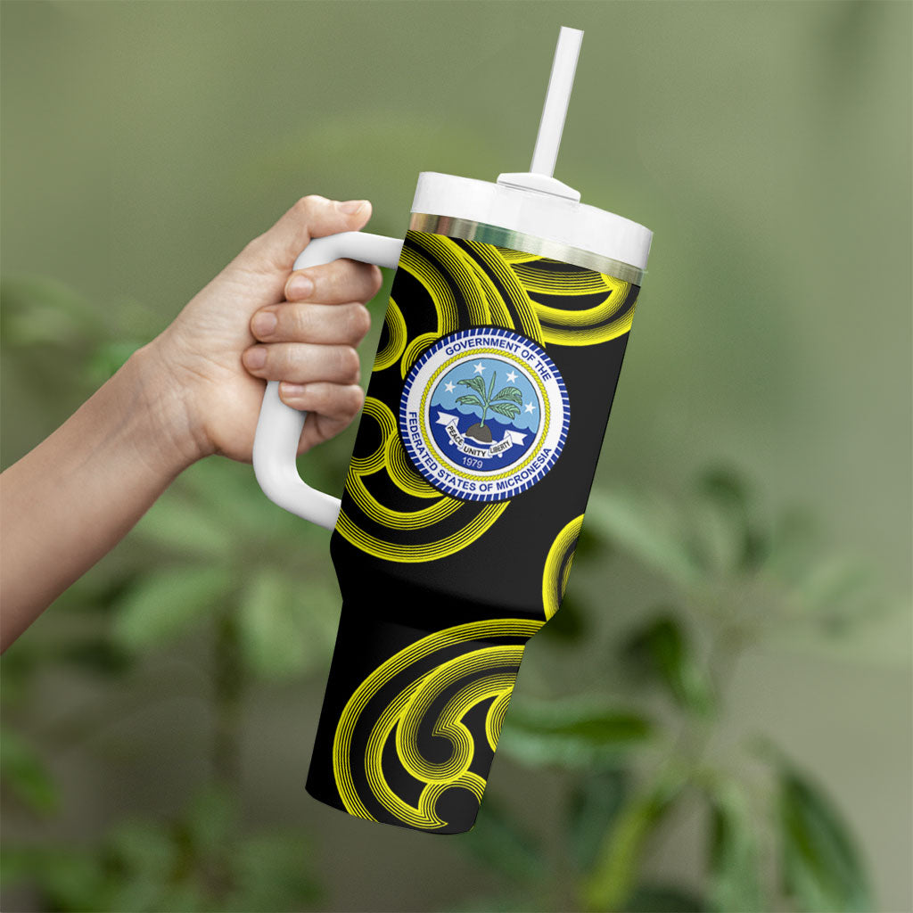 Federated States Of Micronesia FSM Tumbler With Handle Pacific Islander Tribal Swirl Geometric Pattern
