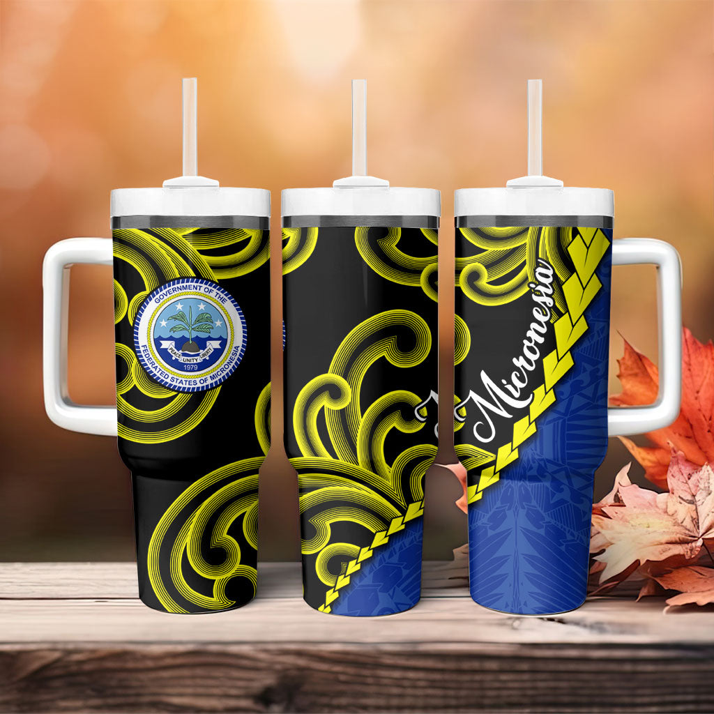 Federated States Of Micronesia FSM Tumbler With Handle Pacific Islander Tribal Swirl Geometric Pattern