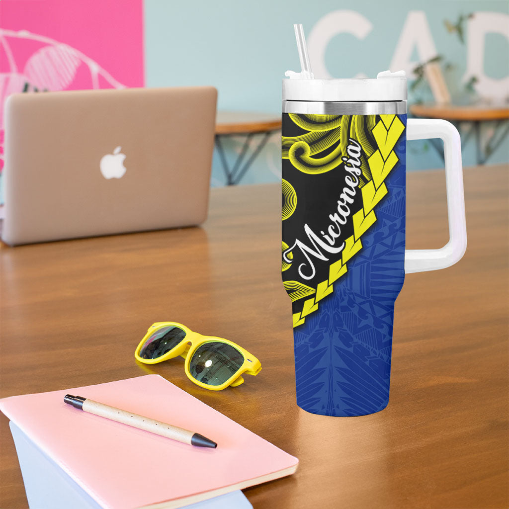 Federated States Of Micronesia FSM Tumbler With Handle Pacific Islander Tribal Swirl Geometric Pattern