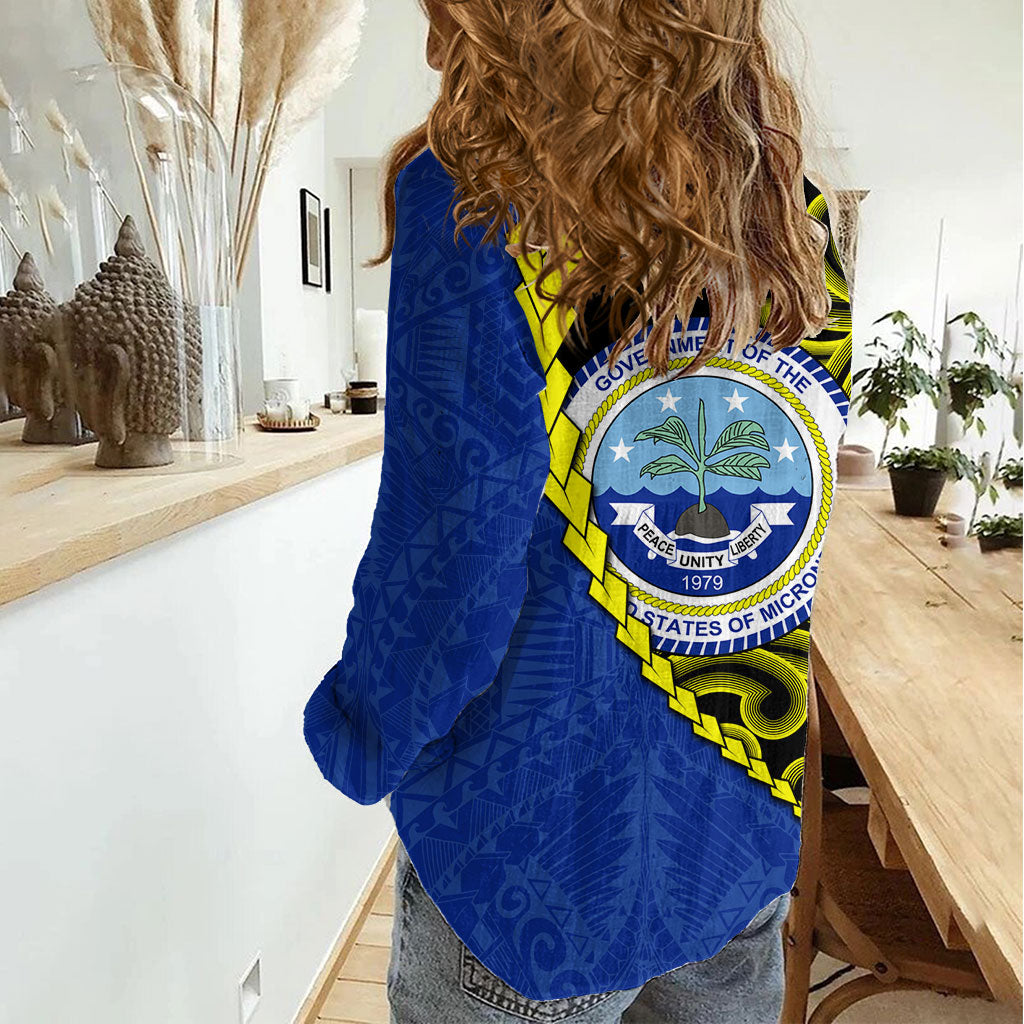 Federated States Of Micronesia FSM Women Casual Shirt Pacific Islander Tribal Swirl Geometric Pattern