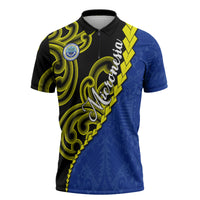 Federated States Of Micronesia FSM Zipper Polo Shirt Pacific Islander Tribal Swirl Geometric Pattern