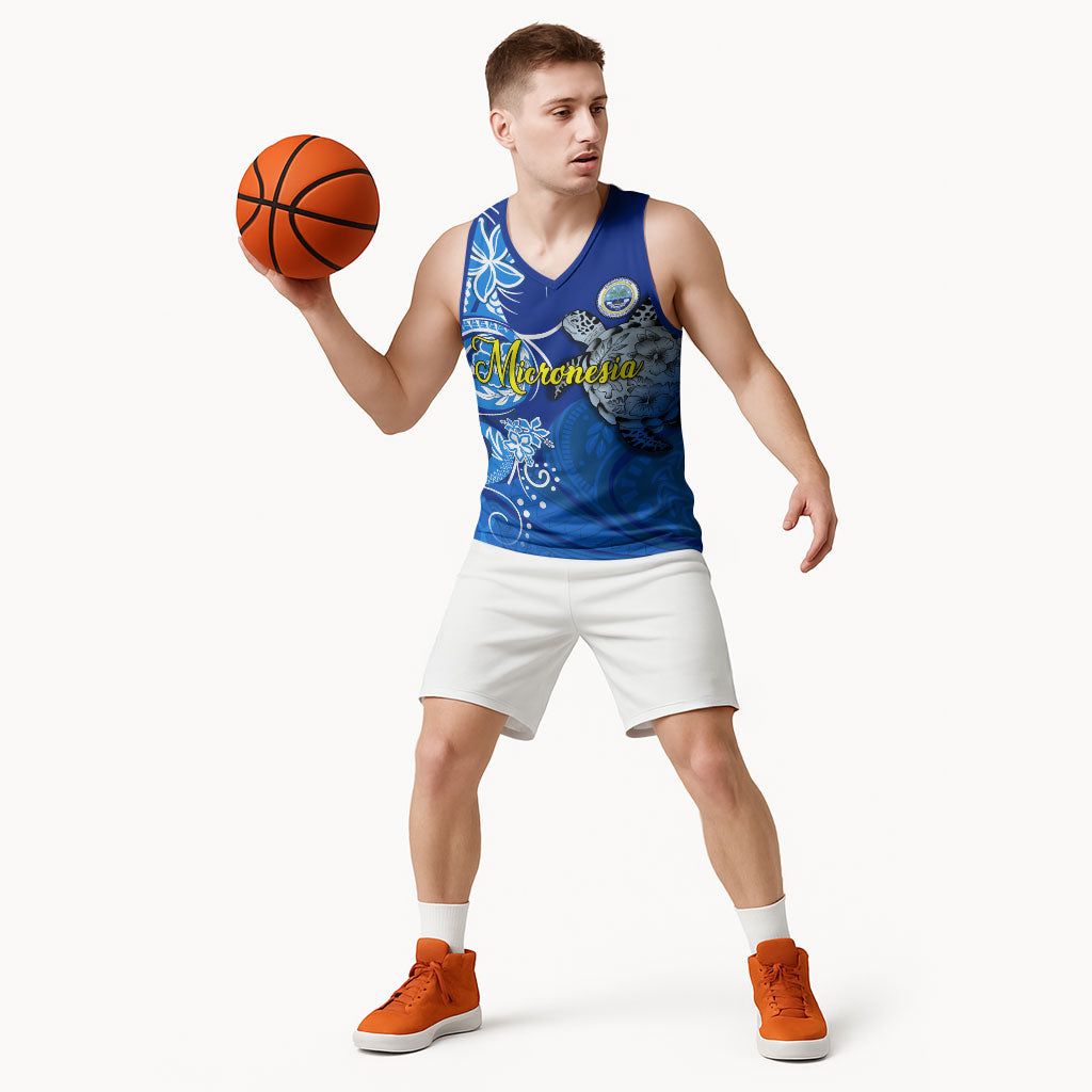 Micronesia Sea Turtle Basketball Jersey Federated States Of Micronesia Tribal Floral Pattern