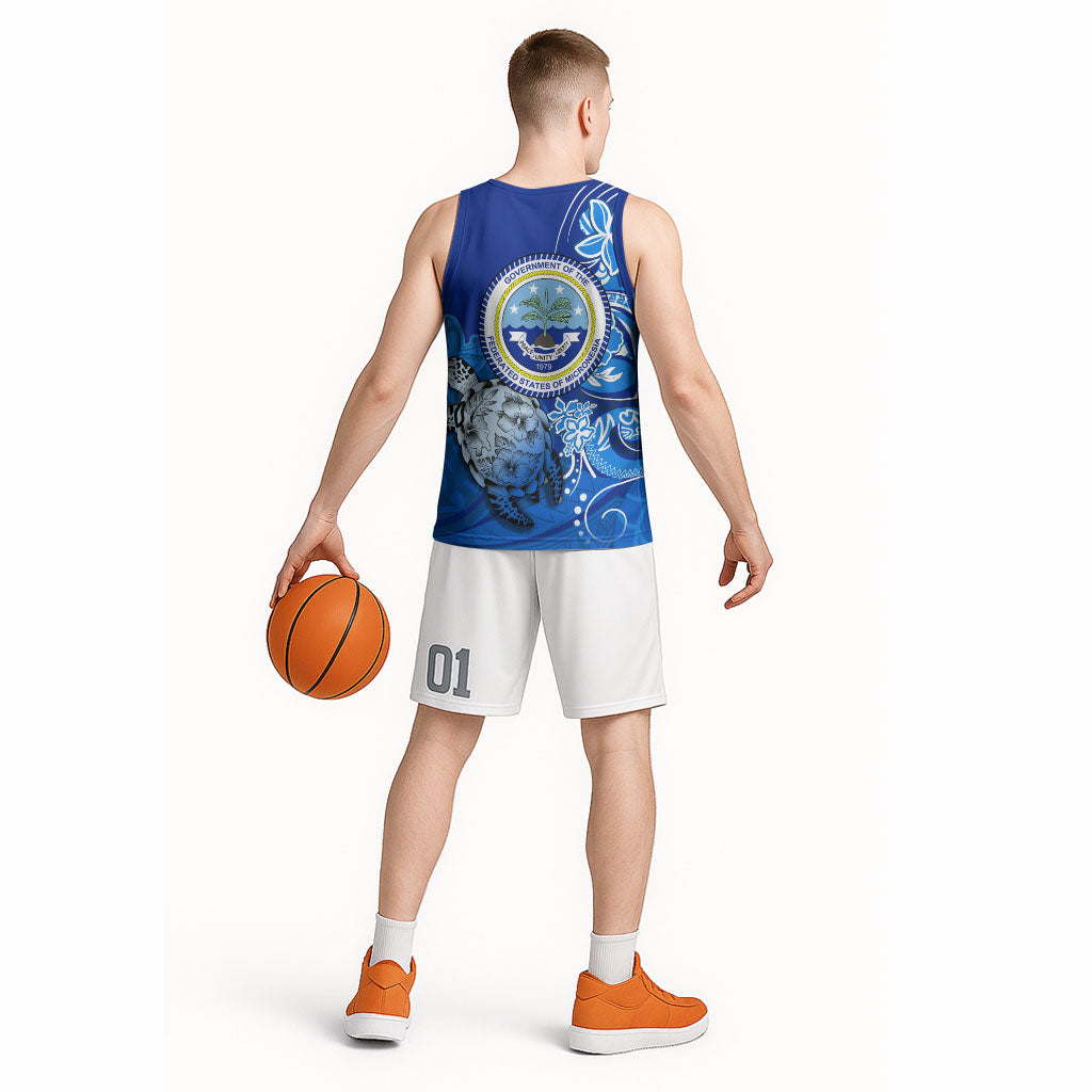 Micronesia Sea Turtle Basketball Jersey Federated States Of Micronesia Tribal Floral Pattern