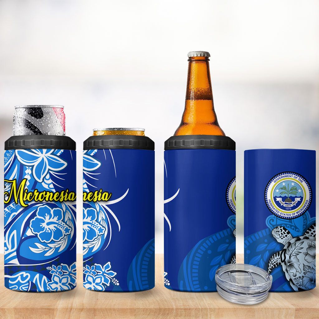 Micronesia Sea Turtle 4 in 1 Can Cooler Tumbler Federated States Of Micronesia Tribal Floral Pattern