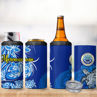 Micronesia Sea Turtle 4 in 1 Can Cooler Tumbler Federated States Of Micronesia Tribal Floral Pattern