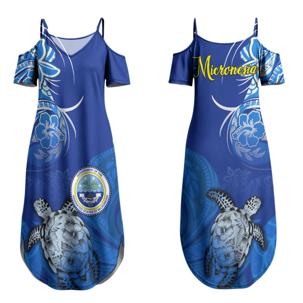 Micronesia Sea Turtle Couples Matching Summer Maxi Dress and Long Sleeve Button Shirt Federated States Of Micronesia Tribal Floral Pattern